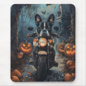 Boston Terrier Riding Motorrad Halloween Beängstig Mousepad (Vorne)