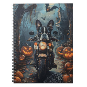 Boston Terrier Riding Motorrad Halloween Beängstig Notizblock
