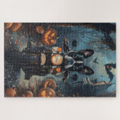 Boston Terrier Riding Motorrad Halloween Beängstig Puzzle (Horizontal)