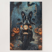 Boston Terrier Riding Motorrad Halloween Beängstig Puzzle (Vertikal)