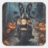 Boston Terrier Riding Motorrad Halloween Beängstig Quadratischer Aufkleber (Vorderseite)
