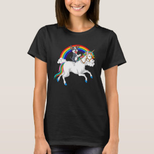Boston Terrier Riding Unicorn Rainbow Girls und B T-Shirt