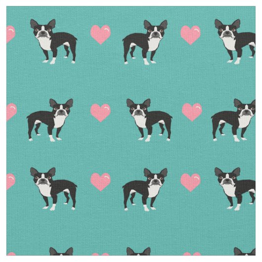 Boston Terrier Rosa Liebe Herz Stoff (Nahaufnahme)