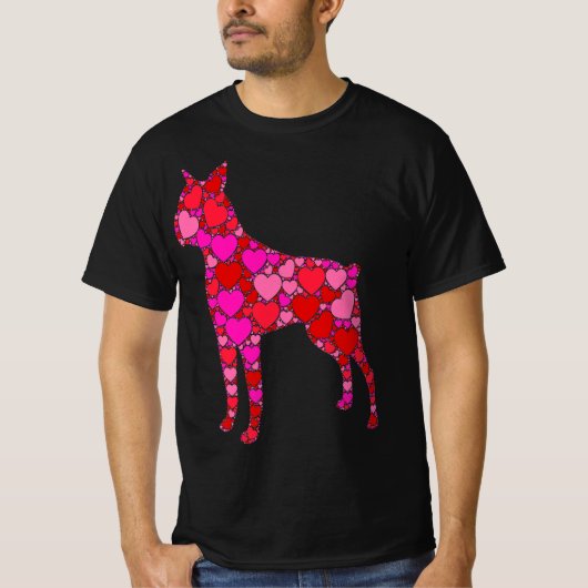 Boston Terrier Rosa Rotes Herz für Frauen Männer T-Shirt (Vorderseite)