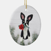 Boston Terrier Rote Rose Weihnachtsschmuck (Rechts)