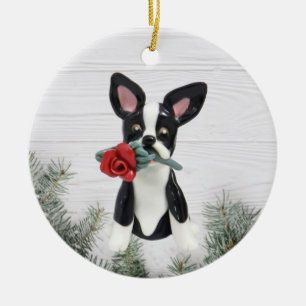 Boston Terrier Rote Rose Weihnachtsschmuck