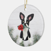 Boston Terrier Rote Rose Weihnachtsschmuck (Links)
