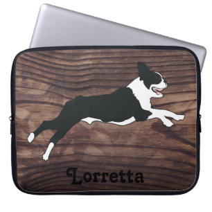 Boston Terrier Rustic Imitats Wood Personalisiert Laptopschutzhülle
