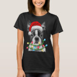 Boston Terrier Santa Christmas Tree Lights Xmas Bo T-Shirt<br><div class="desc">Boston Terrier Weihnachtsbaum Lichter Weihnachten Weihnachtsmänner Männer Dog</div>