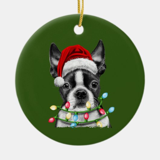 Boston Terrier Santa Christmas Tree Lights Xmas Keramik Ornament (Vorne)
