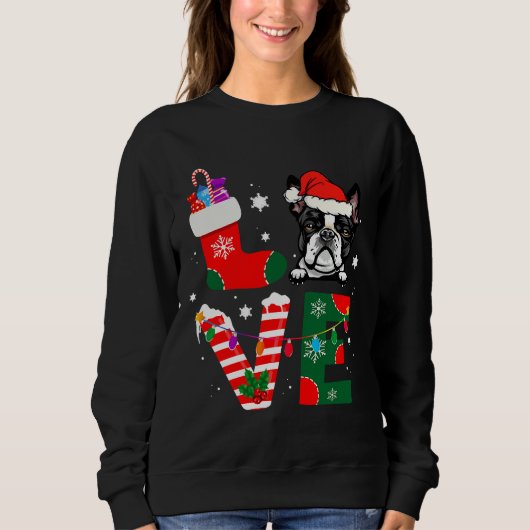 Boston Terrier Santa Claus Weihnachtshunde Pajamas Sweatshirt (Vorderseite)