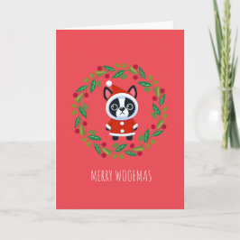 Boston Terrier Santa in a Wreath Holiday Card Dankeskarte