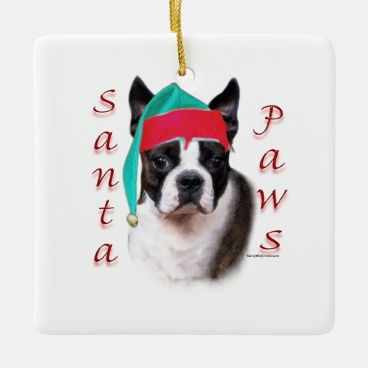 Boston Terrier Santa Paws Keramikornament (Vorderseite)