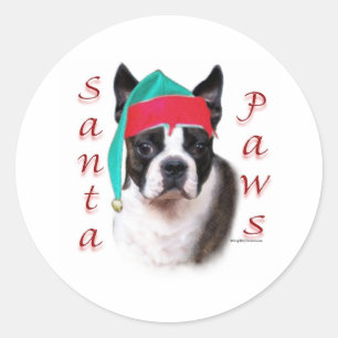 Boston Terrier Santa Paws Runder Aufkleber