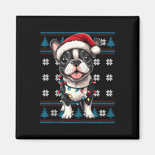 Boston Terrier Santa Xmas Tree Lights Bostie Ugly Magnet (Vorne)