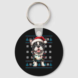 Boston Terrier Santa Xmas Tree Lights Bostie Ugly Schlüsselanhänger