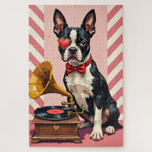 Boston Terrier schicker Valentinstag-Monokel Puzzle