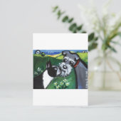 Boston Terrier & Schnauzer Sniff Postkarte (Stehend Vorderseite)