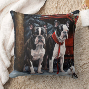 Boston Terrier Schnee-Schlitten-Weihnachtsdekorati Kissen