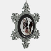 Boston Terrier Schneeflocken Zinn-Ornament (Links)