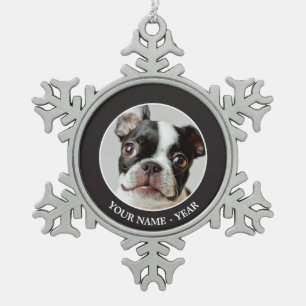 Boston Terrier Schneeflocken Zinn-Ornament