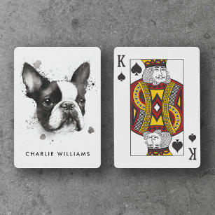 Boston Terrier Schwarz-Weiß Aquarell Spielkarten