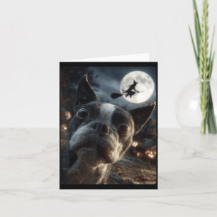 Boston Terrier Selfie Vollmond Fliegende Hexe Karte