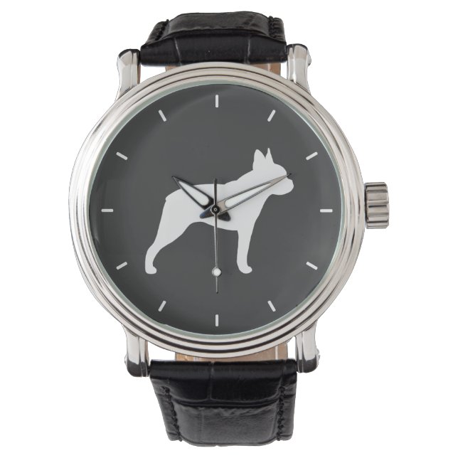 Boston Terrier Silhouette Armbanduhr (Vorderseite)