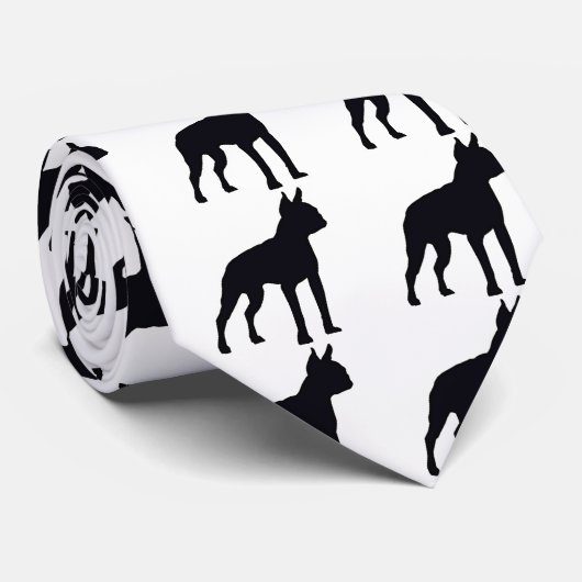 Boston Terrier Silhouette Krawatte (Gerollt)
