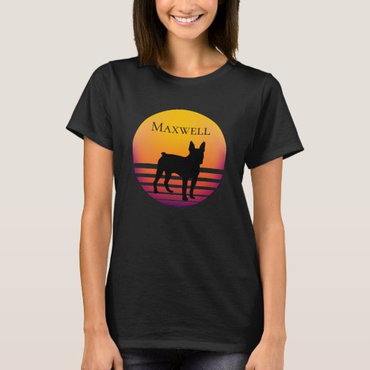 Boston Terrier Silhouette - kundenspezifische Sonn T-Shirt (Vorderseite)