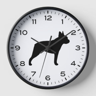 Boston Terrier Silhouette mit Nummern und Minuten Uhr