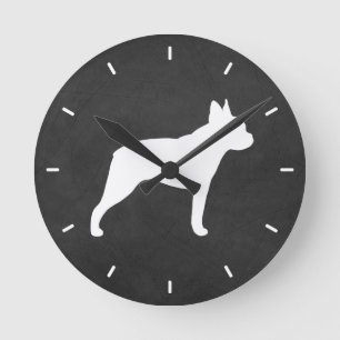 Boston-Terrier-Silhouette Runde Wanduhr