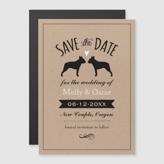 Boston Terrier Silhouetten Hochzeit retten Datum Magneteinladung (Vorne/Hinten)