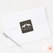 Boston Terrier Silhouetten mit Herz und Text Quadratischer Aufkleber (Umschlag)