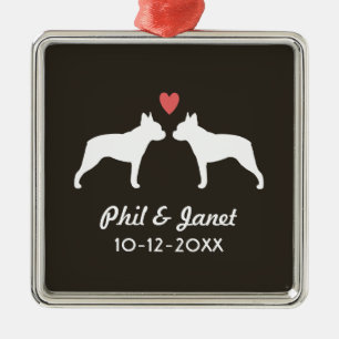 Boston-Terrier-Silhouetten mit Herzen und Text Ornament Aus Metall