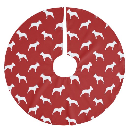Boston Terrier Silhouetten Muster Polyester Weihnachtsbaumdecke (Vorderseite)