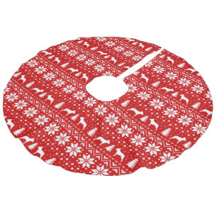 Boston Terrier Silhouetten Pattern Red Leinenimitat Weihnachtsbaumdecke