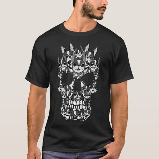 Boston Terrier Skull Dog Owner Halloween-Kostüm T-Shirt (Vorderseite)