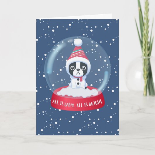 Boston Terrier Snow globe Holiday Card Dankeskarte (Vorderseite)