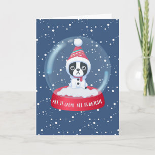 Boston Terrier Snow globe Holiday Card Dankeskarte
