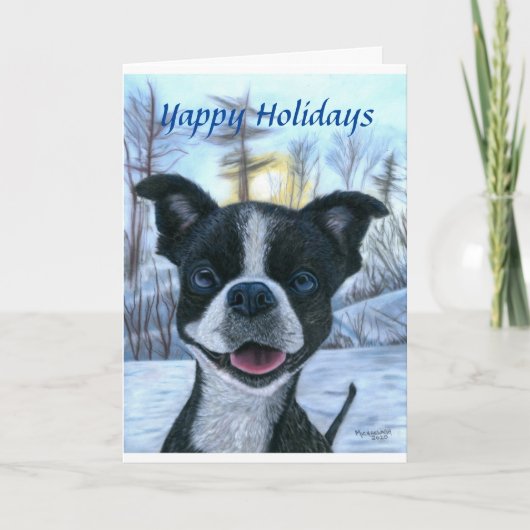 Boston Terrier Snow Holiday Greeting Card Karte (Vorderseite)