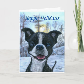 Boston Terrier Snow Holiday Greeting Card Karte