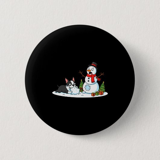 Boston Terrier Snowman Christmas Tree Xmas Womens  Button (Vorderseite)