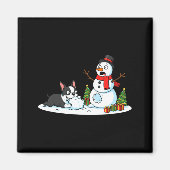 Boston Terrier Snowman Christmas Tree Xmas Womens  Magnet (Vorne)