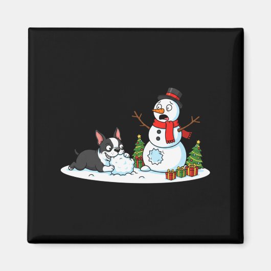 Boston Terrier Snowman Christmas Tree Xmas Womens Magnet (Vorne)