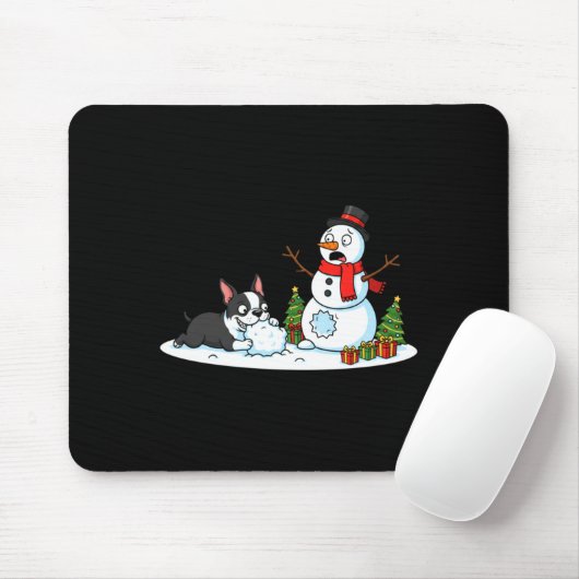 Boston Terrier Snowman Christmas Tree Xmas Womens  Mousepad (Mit Mouse)