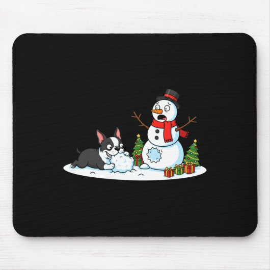 Boston Terrier Snowman Christmas Tree Xmas Womens Mousepad (Vorne)