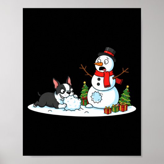 Boston Terrier Snowman Christmas Tree Xmas Womens  Poster (Vorne)