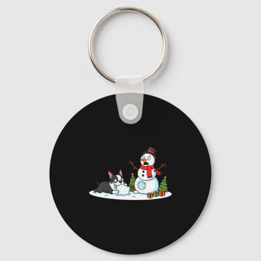 Boston Terrier Snowman Christmas Tree Xmas Womens  Schlüsselanhänger (Vorderseite)