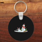 Boston Terrier Snowman Christmas Tree Xmas Womens  Schlüsselanhänger (Vorderseite)